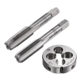 sourcing map 3pcs Metric Hand Tap & Die Set, M12 x 1.25 Taper/Bottom Thread Taps + Round Die, Tap and Die Kit Hand Threading Tapping Tools for Repair