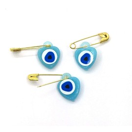 Nazar Boncuk with Safety Pin Evil Eye Lucky Charm Talisman Heart Blue Eye Evil Eye for Giving as a Party Bag for Birth Christening Wedding (Turquoise Blue) Pack of 100