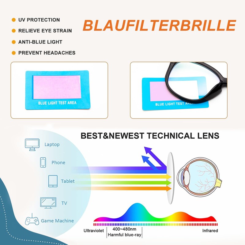 Epavouos Vollrand Blaufilterbrille Gaming Brille Computer Brille (Schwartz, Hellkastanienbraun（65% filtert）)