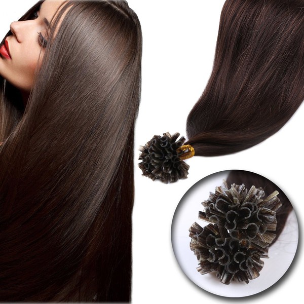 Pre Bonded Italian keratin Nail Tips 100 Strands 18’’ U Tip Human Hair Extension Dark Brown #2—Superior Salon Quality Remy Hiar 50g