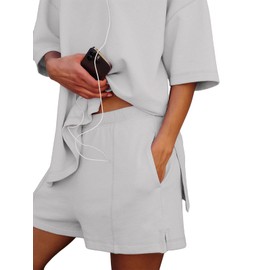 COCCKO Women's Two Piece Set 2025 Summer Casual Biker Shorts Sets Matching Maternity Lounge Sets Outfit With Pocket