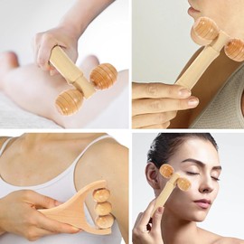 Wooden Massage Set, Set of 5 Fascia Sticks, Premium Massage Roller Wood, Massage Roller with Handle, Fascia Roller Wood, Maderotherapy Set, for Neck, Legs, Back, Body