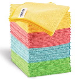 Okaei Microfibre Cloths Pack of 24, Cleaning Cloths, Tea Towels, Microfibre Cloths, Cleaning Cloths, Window Cloths, Multi-Purpose Cloths, Very Absorbent, 32 x 32 cm, Weight: 280 g/m²