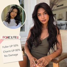 FORCUTEU Clip in Hair Extensions Long Layered Straight Wavy V-Shaped Hair Extension One Piece Milk Tea Brown Hair Extensions with 5 Clips for Women Daily Use