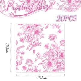 GlamRays Pack of 20 Pink Floral Napkins Party Accessories for Birthday Wedding Flowers Napkins Flower Meadow Napkins Garden Party Table Decoration 33 x 33 cm