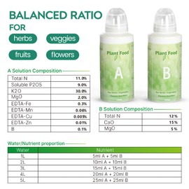 Plant Food A & B Hydroponics Nutrients, Indoor Plant Fertilizer Foodfor Hydroponics Growing System, Vegetable Fertilizer, Hydroponics Supplies, 2 Bottles 100ml A Solution and 100ml B Solution