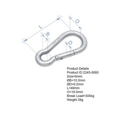 Hamma 5 Pack Carabina / Carabiner / Carbine Clip 6mm x 60mm - A4 316 Stainless Steel Marine Grade