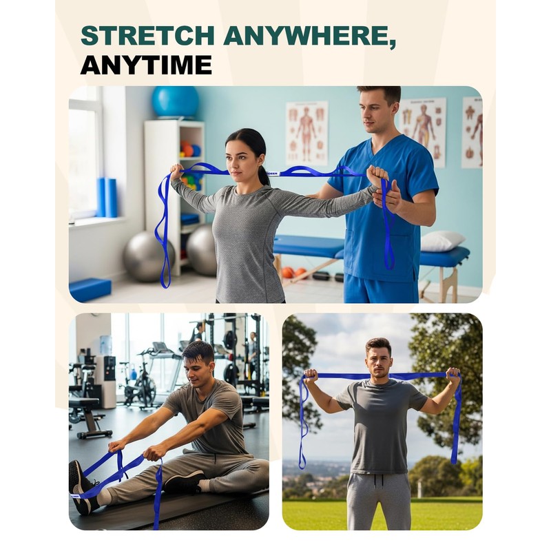 Trideer Non-Elastic Stretching Strap with Loops for Physical Therapy &