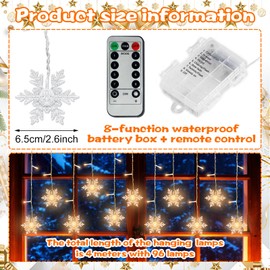 TZQFROCE Star Fairy Lights 96 Pieces 3.5 m Light Curtain Christmas Lighting Window Star Curtain Fairy Lights Curtain Indoor Star Curtain for Window, Balcony, Window, Wedding, Christmas