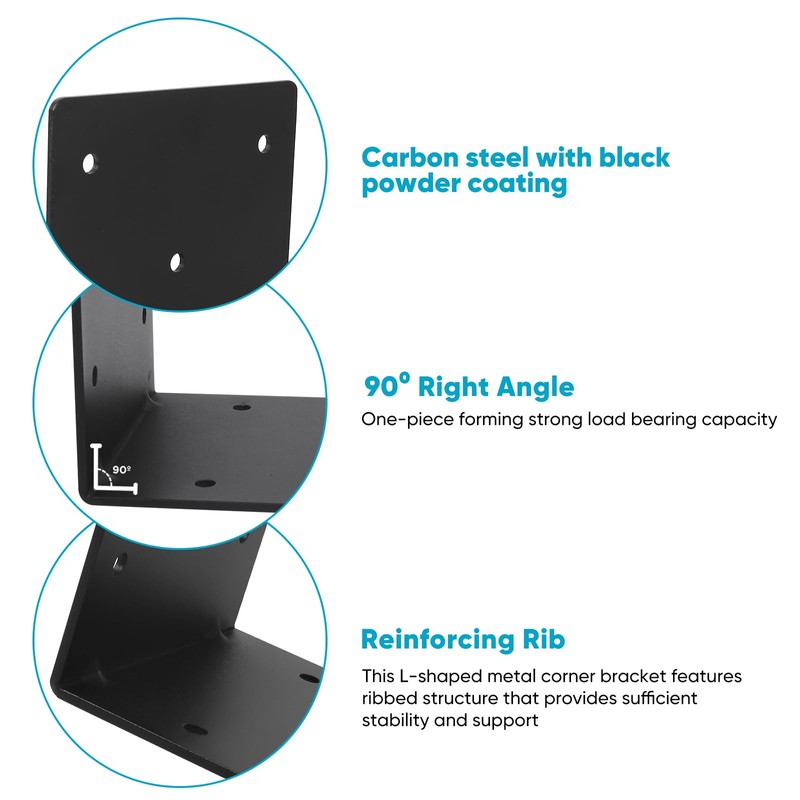 Heavy Duty Steel Corner Brackets 4pcs,6"x6"x5" L Right Reinforced Angle