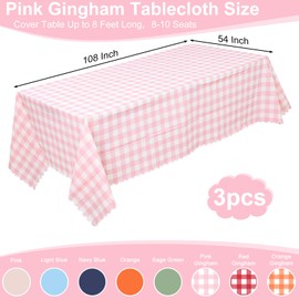 NatNarr 3 Pack Pink Gingham Tablecloths, 54 X 108Inch Disposable Spring Table Covers Plastic Pink Table Checkered Table Cloth Waterproof Pink White Tablecloths for Picnic Birthday Barbecue Parties