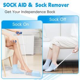 Sock Aid Kit, Sock Puller Aid Easy On and Off, Sock Assistant Device No Bending, Sock Aids for Putting On Socks and Sock Remover, Sock Helper for Seniors, Pregnant, and Limited Mobility (Grey)