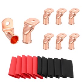 MECCANIXITY 8pcs 4/0 Awg 90° Bent Copper Lugs Battery Cable Ends, 4/0 Gauge 5/16" Stud Battery Lugs Ring Terminal Connectors with 8pcs 3:1 Black & Red Heat Shrink Tubing