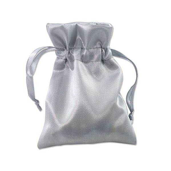 Satin Jewelry Gift Pouches 4x5 Silver (Package of 50) - Drawstring Gift Bags