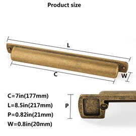 CABDM 6 Pack Brass Cup Pulls 7"(178mm) Center to Center Drawer Pulls Antique Brass Cabinet Cup Pulls Kitchen Cabinet Hardware Vintage Gold Cabinet Handles Aged Bin Cup Drawer Handles Brass Knobs