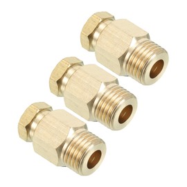 PATIKIL Brass Tube Fitting 8mm Tube OD 1/4 BSP Male Thread, 3Pcs Compression Pipe Connector Union Straight Coupling Adapter, Gold Tone