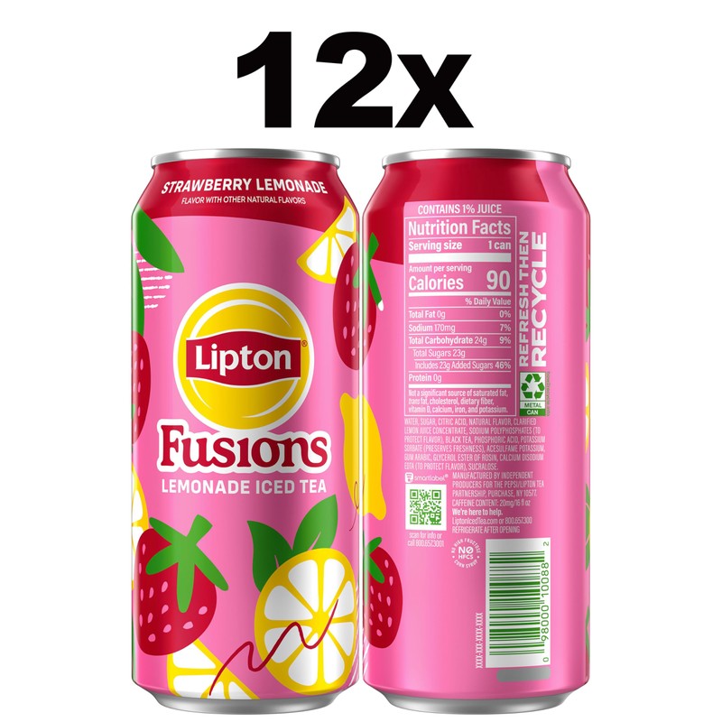 Lipton Fusions, Strawberry Lemonade & Iced Tea, 16 Fl Oz