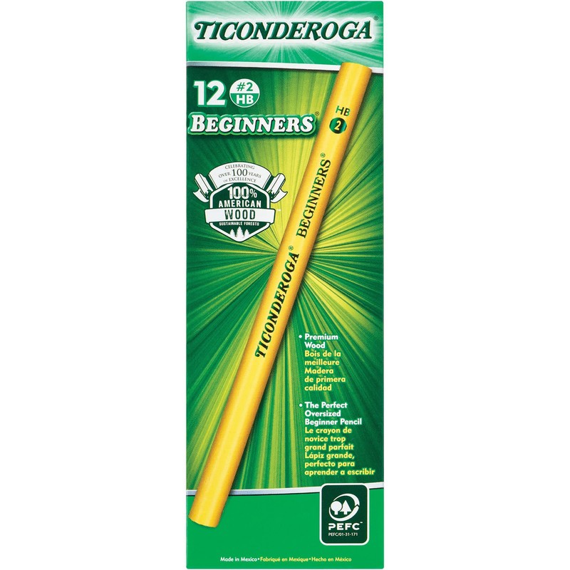 Ticonderoga Beginner Wood-Cased Pencils, #2 HB Soft, Yellow, 12 Count
