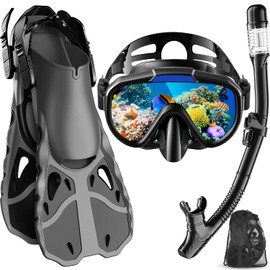Vengreedo Snorkel Set with Fins for Adults, Snorkeling Gear for Adults Men and Women, Snorkle, Mask Set Adults Dry Top Snorkel Mask Combo Set with Travel Bag for Snorkeling, Diving, Swimming