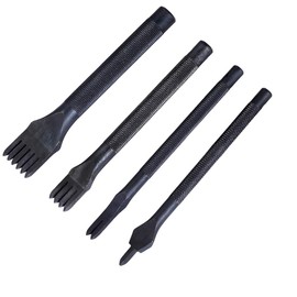 Techson Leather Craft Hole Punches, Set of 4 DIY Leather Punch Pricking Iron Hole 4mm, 1/2/4/6 Prong Tooth Lacing Diamond Stitching Chisel Set (Black)