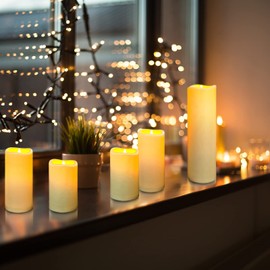 YIWER Plastic Waterproof Flameless Candles Set of 18: Battery Operated Candles Ivory Flickering Pillar Candles Include 4"/5"/6"/7"/8"/9" with 10-Key Remote 2/4/6/8H Timer Function