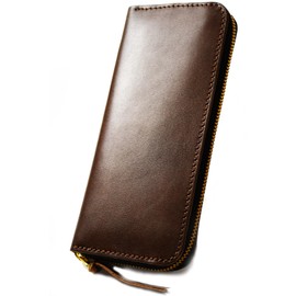 atelierCODEL Men's Long Wallet, Round Zipper, Tochigi Leather, Genuine Leather, dark brown