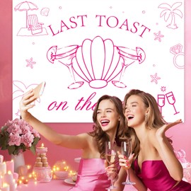 JOYMEMO 7x5ft Pink Last Toast on the Coast Bachelorette Backdrop - Coastal Themed Photography Background for Bridal Shower Engagement Wedding, Coastal Beach Nautical Theme Party Supplies