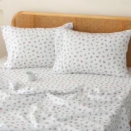 HYPREST Floral Sheets King, Pattern Soft Breathable Farmhouse 4pcs Bed Sheet Sets,18 inches Deep Pocket Sheets