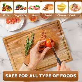 Acacia Wood Cutting Board for Kitchen with Holder, 16x12 Inch Reversible Thick Wooden Chopping Butcher Block Charcuterie Board with Juice Grooves and Handle for Meat, Cheese, Vegetables, Fruits, Bread