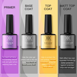 RSTYLE Semi-Permanent Base and Top Coat, Semi-Permanent Matte Nail Polish Top Coat Primer Soak Off UV LED Manicure Kit Nail Gel Polish (4*6ml)
