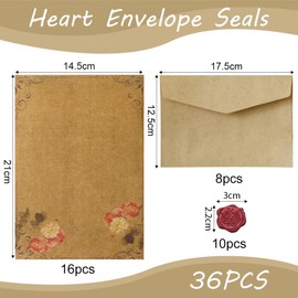 Vintage Letter Paper with Envelope Set, Writing Paper Set with 10 Vintage Paper Envelopes, 16 Vintage A5 Writing Paper and 10 Wax Seal Stickers, Writing Paper Elegant for Wedding Invitation Cards