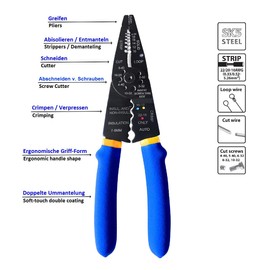 S&R Multi-Tool Cable Stripper, Cutter, Crimper 210 mm with Ergo Handle, Crimping Tool, Stripping Tool, Stripper Cable Tool for 10-22AWG