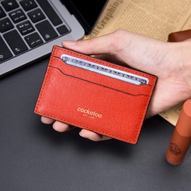 Cockatoo Saffiano Leather Card Case - Minimalist Credit Card Wallet - Slim Front Pocket Wallet Card Holder for Mens and Womens