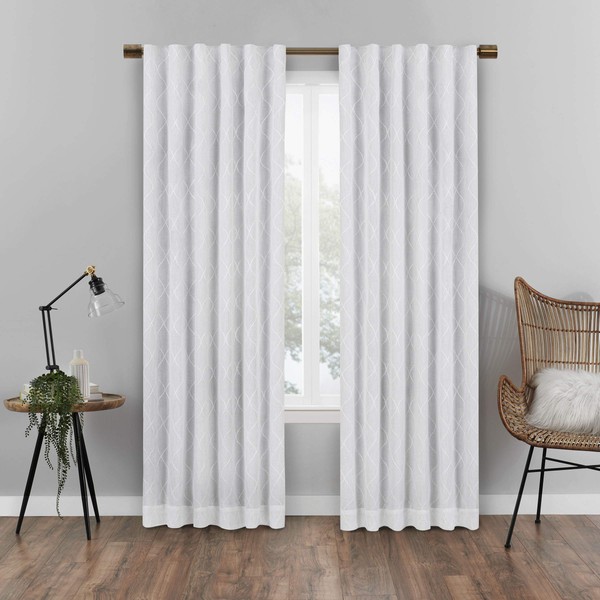 ECLIPSE Nora Geo Modern 100% Blackout Thermal Rod Pocket Window Curtain for Bedroom or Living Room (1 Panel), 50 in x 108 in, White