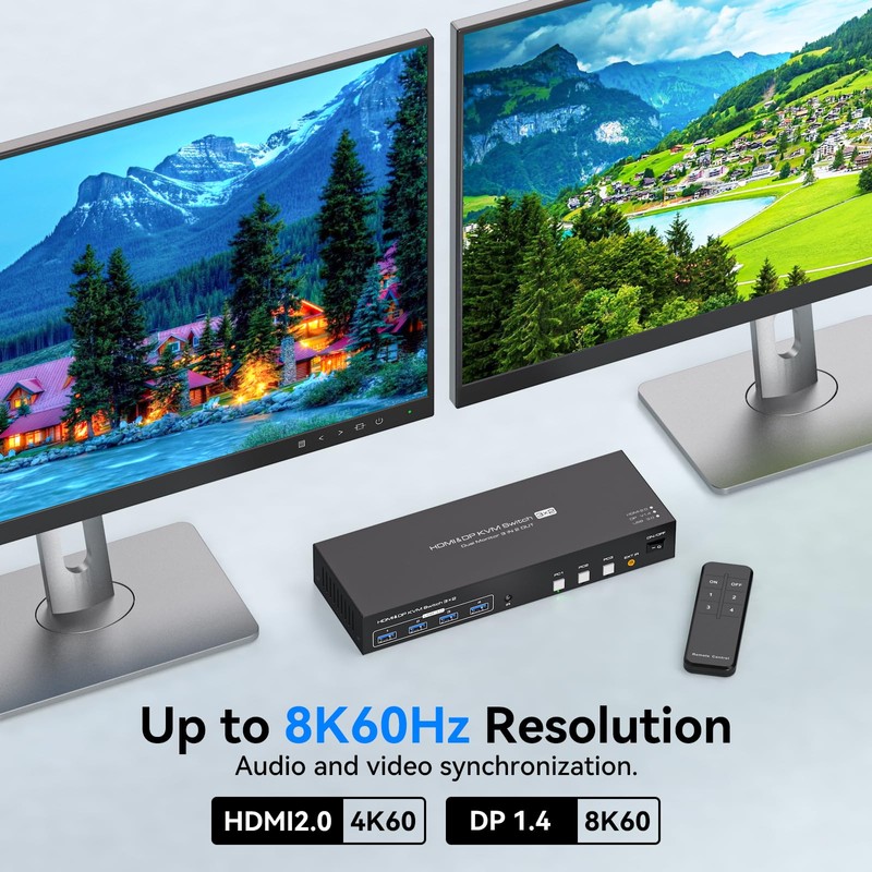 PVBCTCSID HDMI Displayport KVM Switch 3 PC 2 Monitors 8K60Hz