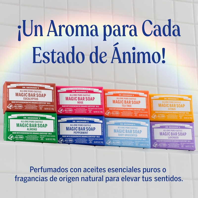 Dr. Bronner's Jabón de castilla orgánico en barra, fórmula concentrada,