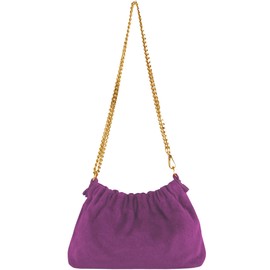 modamoda de - T259 - Mini Shoulder Bag X-Small Made of Italian Leather, Suede Purple