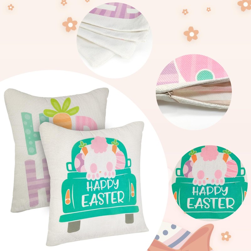 Easter Pillow Covers Linen Printed 45 x 45cm Set of