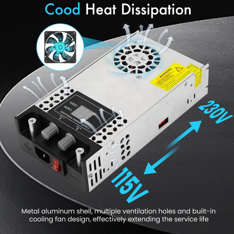 NUOWEIDE Adjustable 0-48V Power Supply 12.5A 600W, 110V AC to