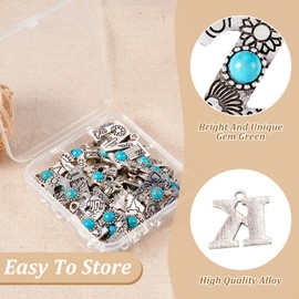 Pandahall 26Pcs Alloy Letter Charms Turquoise Stone Charms A-Z Alphabet Pendants Vintage Style Turquoise Western Charms for Necklace Bracelet Jewelry Craft Making