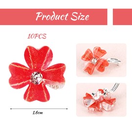 Mezrkuwr 10pcs Mini Hair Clips with Red Flowers and Rhinestones Four Leaf Flower Hair Clips Small Decorative Hair Clips Wedding Hair Clips Bridal Hair Accessories