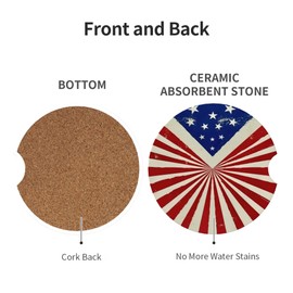 Absorbent Car Coasters for Cup Holders, 2 Pack Universal Anti Slip Ceramic Cup Coaster for Women Men 2.56 Inch Car Interior Accessories - Vintage Stars and Stripes 009