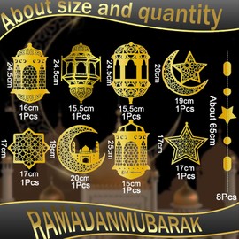 Ramadan Decorations for Home,Ramadan Decorations,8 Pcs Garland Ramadan Decor for Home Ramadan Backdrop,Gold Circle Garland Ramadan Banner Star Moon Lantern for Wedding Birthday Islam Party Decor