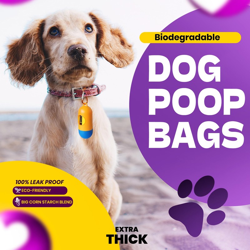 Dog Poop Bags-150 Counts with Holder (10 Rolls), Biodegradable Poop