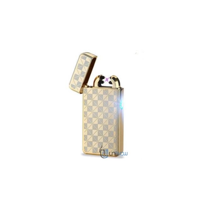 Unishow ® USB Rechargeable Flameless Electronic Plasma Pulse Cigarette Metal Lighter in Gift Box-Double Arc (Gold Square)
