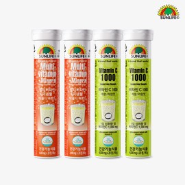 Sun Life Foamed Vitamin C 1000 Lemon & Lime Flavor 2 x + Multi-Foam Vitamin Mineral Orange & Grapefruit Flavor x 2 / 썬라이프 발포 비타민C 1000 레몬&라임맛 2개 + 멀티 발포 비타민 미네랄 오렌지&자몽맛 2개