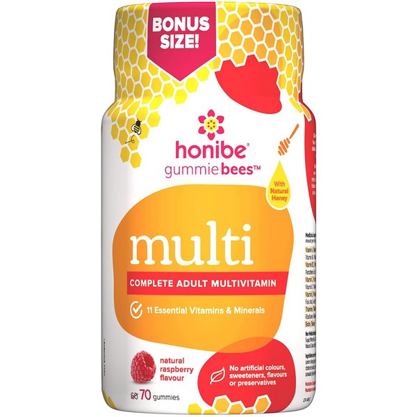 Honibe GummieBees Multi Complete Adult Multivitamin - Natural Raspberry Flavour 70 Gummies