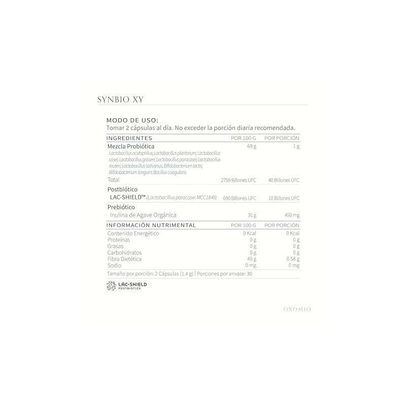 Synbio de OXOMIO (Refill 60 cápsulas) - Mezcla simbiótica para