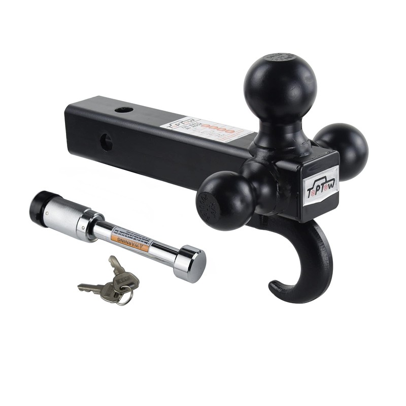 TOPTOW 64181L Trailer Receiver Hitch Triple Ball Mount with Hook,