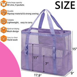 Fammart Mesh Beach Bag, Large Beach Tote with Zipper Pocket for Family Pool Bag for Toys & Vacation Essentials